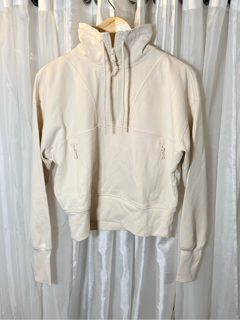 Old Navy Cream High-Neck Pullover Hoodie with Zip Pockets